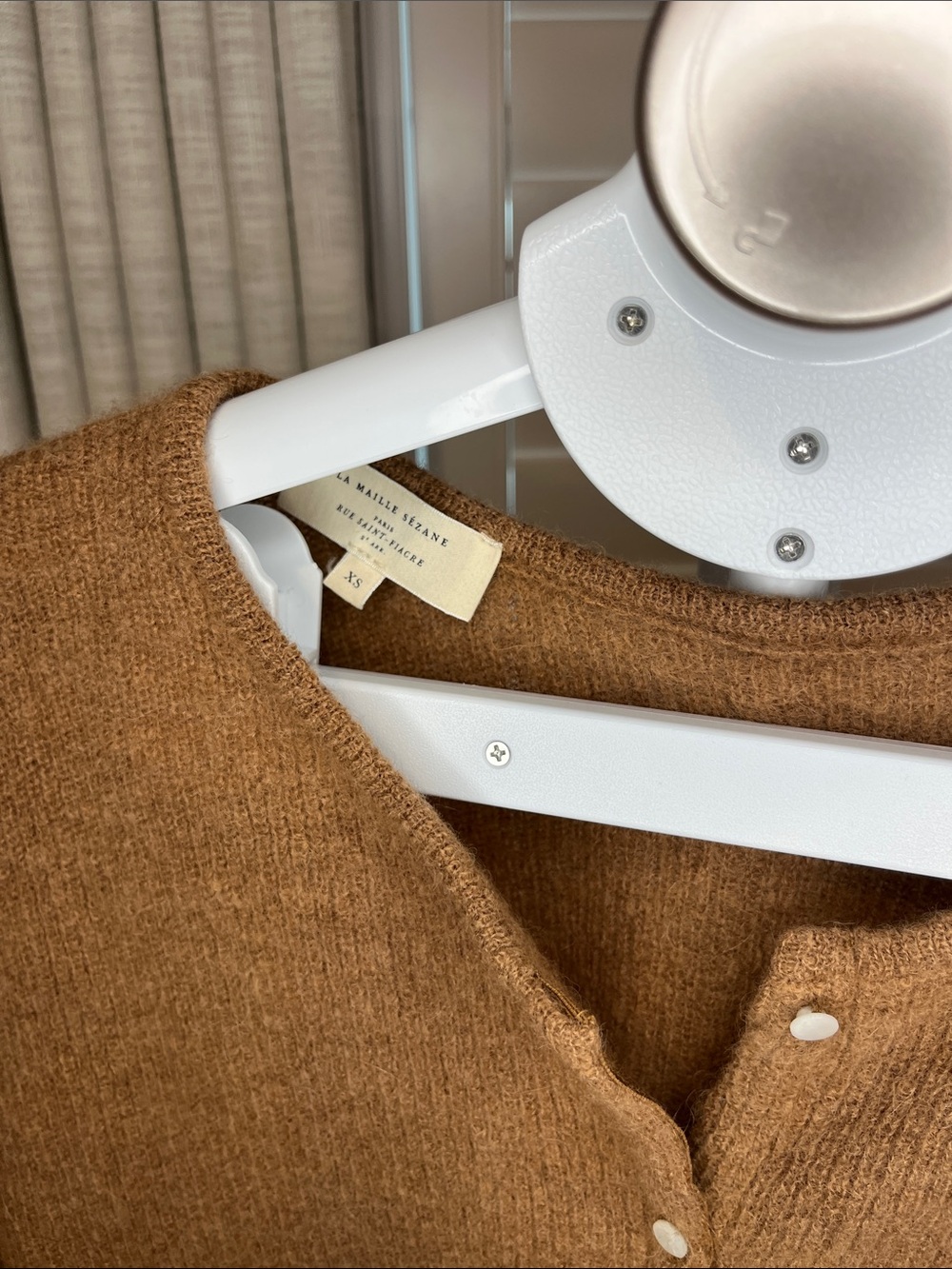 Sezane Gaspard Button-Front Crewneck Cardigan in Camel Brown XS Like New - Picture 2 of 6